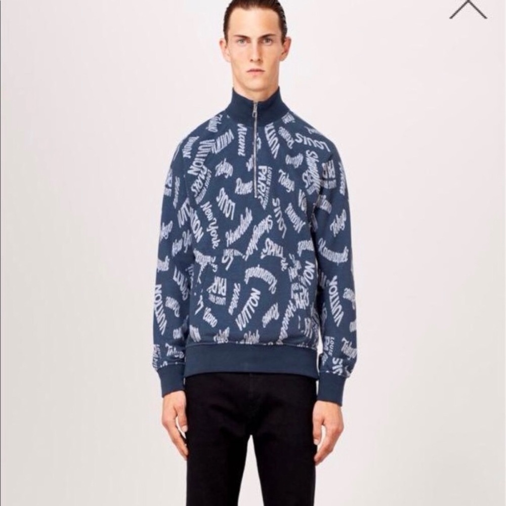 LOUIS VUITTON JACQUARD CITIES HALF ZIP SWEAT